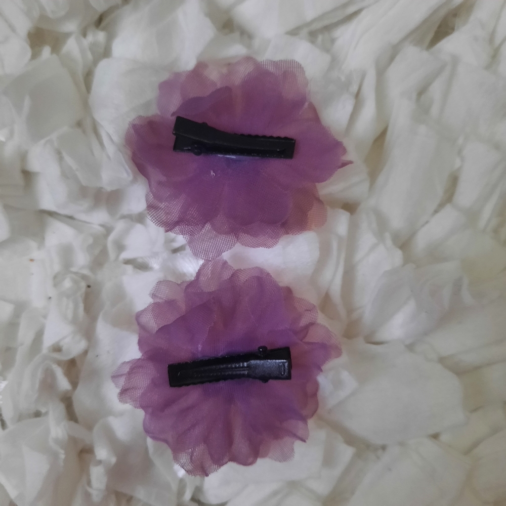 Tulle & Jewel Purple Floral Hair Bow Pair NWOT Set Flower Bows - Picture 4 of 4
